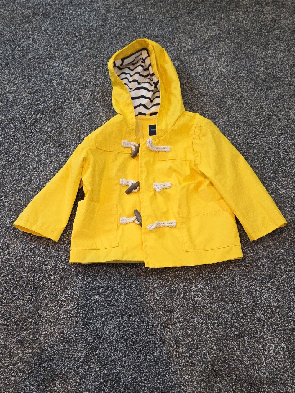 GAP Yellow Hooded Toggle Raincoat with Striped Lining
